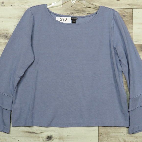Ann Taylor* Women's Long Sleeve Boat Neck Flared Sleeves Size Large‎ Blue - Picture 1 of 8